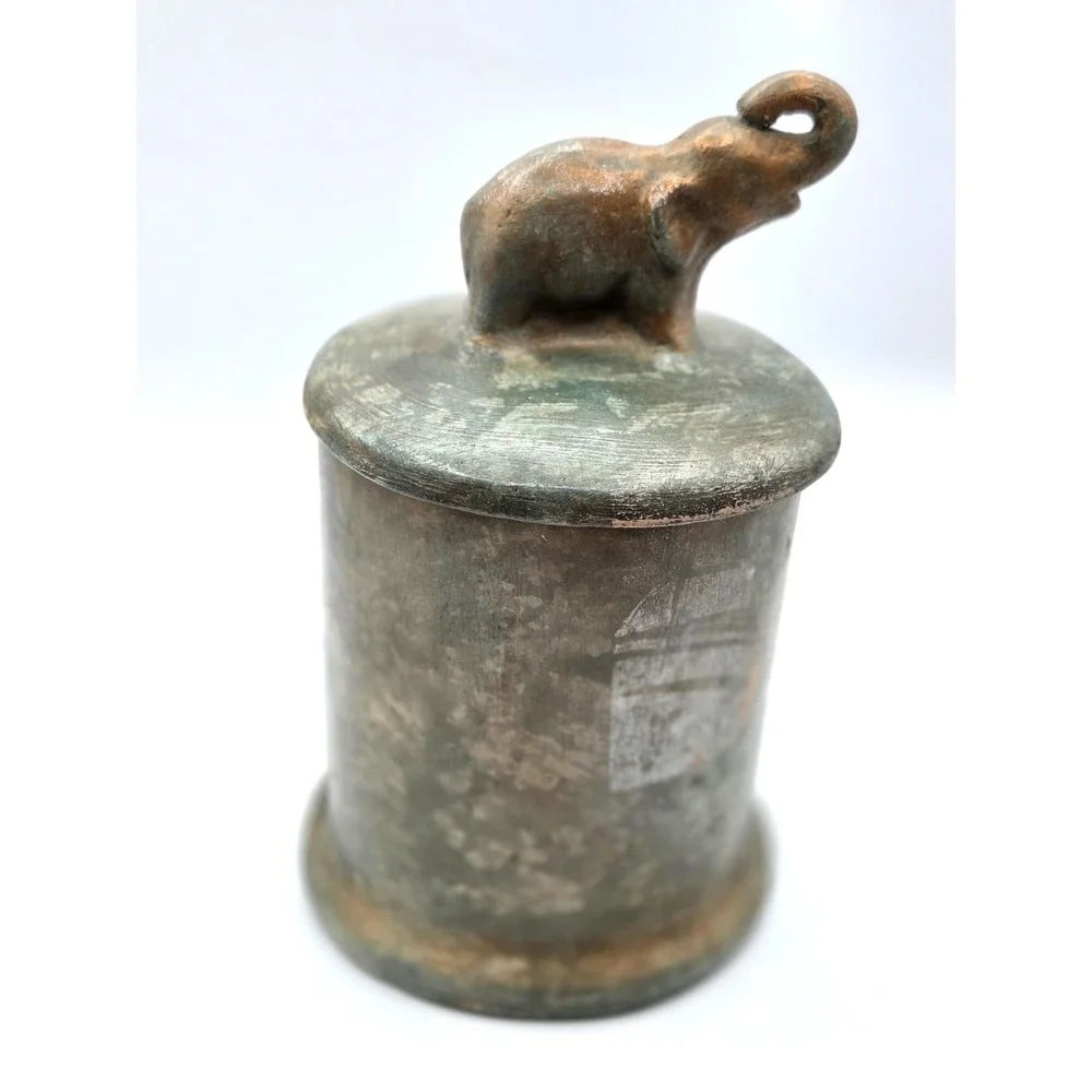 Canister‎ With Elephant Handle On Lid Plaster Chalkware Made in Mexico VINTAGE